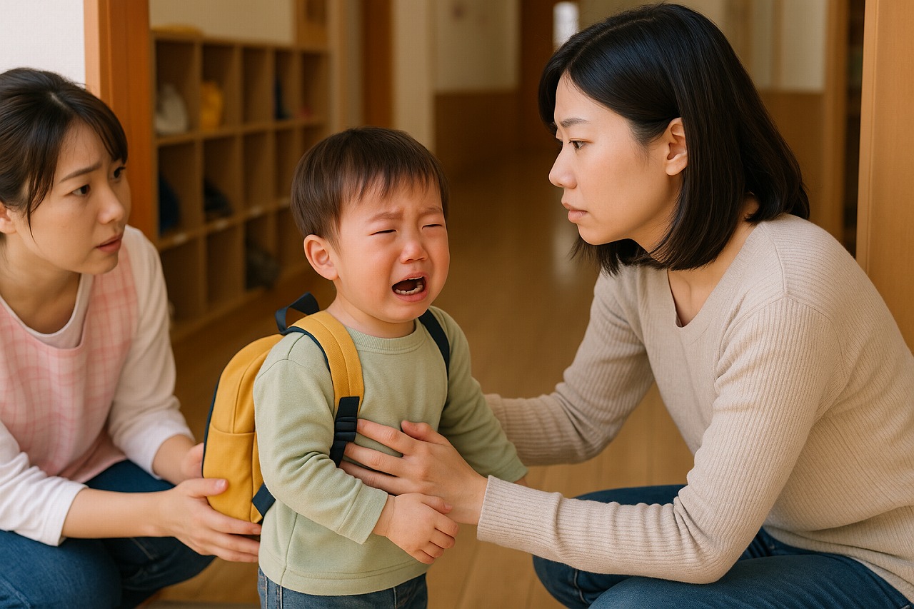 親が園に長居して、子どもが泣き続けている