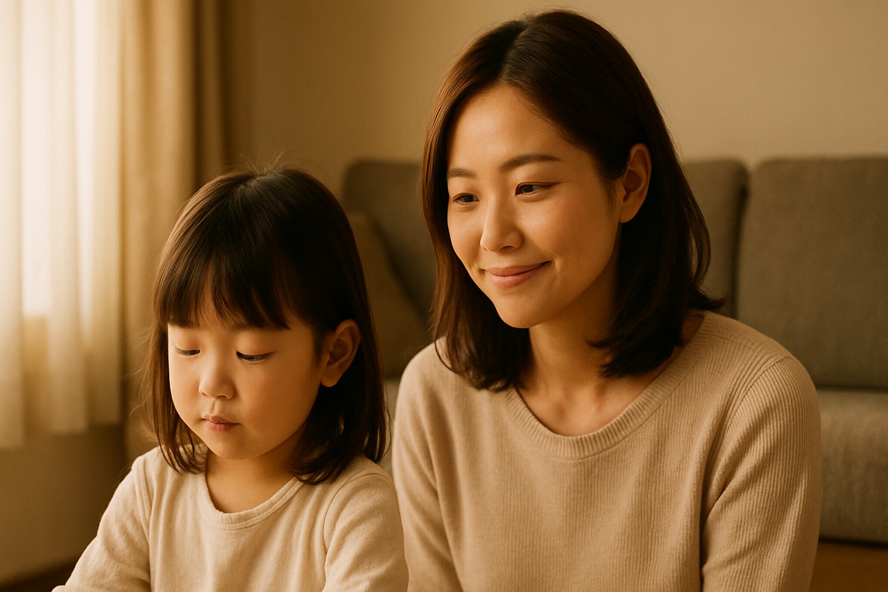 見守る母親と、遊びに夢中な子どもの穏やかな時間。