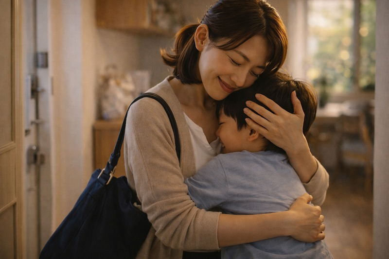 帰宅後に甘える子どもを受け止める保護者