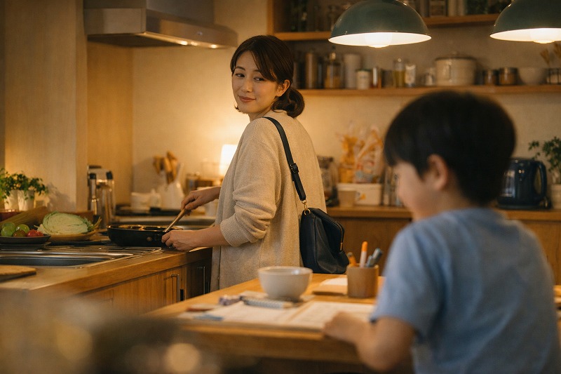 仕事と育児を同時にこなす共働き家庭の夕方の様子