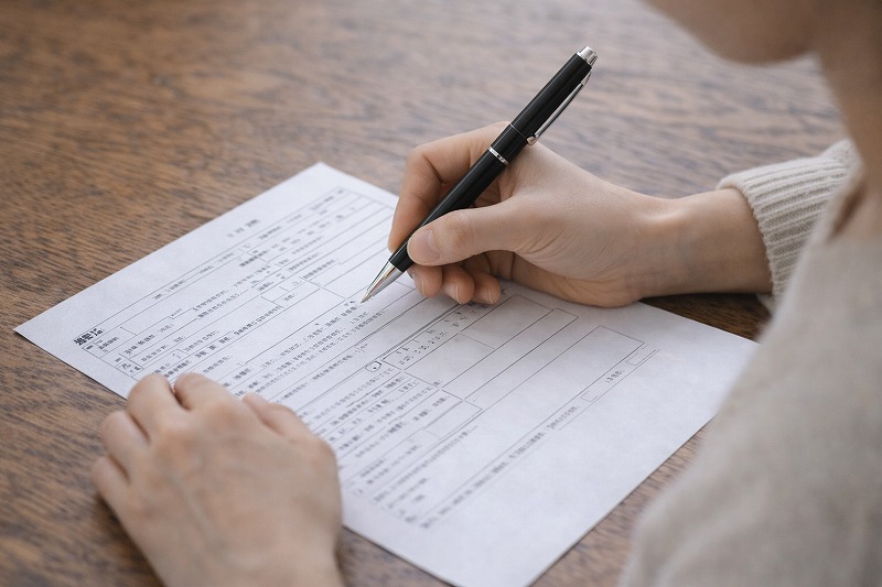 50字以内で入園希望理由を書いている保護者の手元