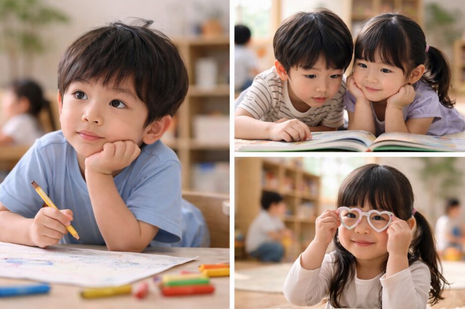 血液型AB型の子どもたちの表情がわかる保育室での様子