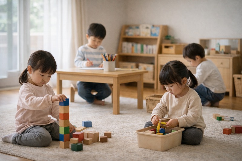 保育室で遊ぶ血液型A型の子ども達