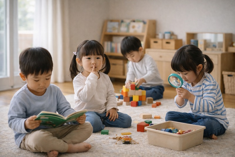 保育室で遊ぶ血液型AB型の子ども達