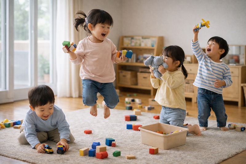 保育室で遊ぶ血液型B型の子ども達