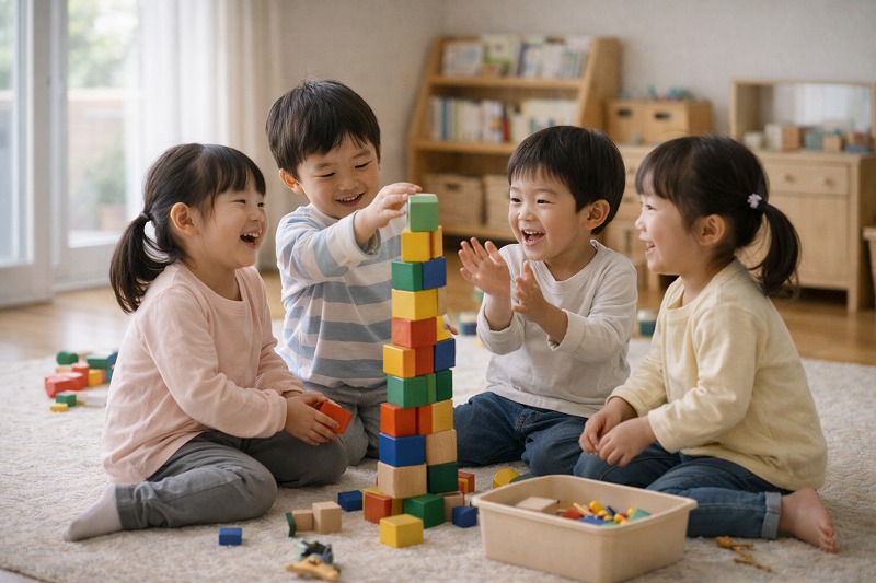 保育室で遊ぶ血液型O型の子ども達