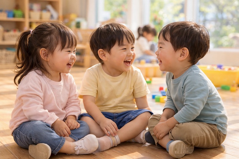 保育室で無邪気に笑っている園児たち