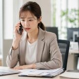 保育園からの急な呼び出しの電話を受けて状況を確認する保護者の様子