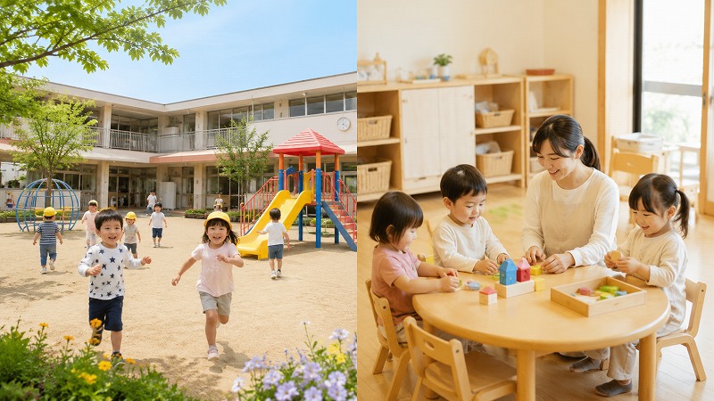 認可保育園と認可外保育園の違いをイメージした保育施設