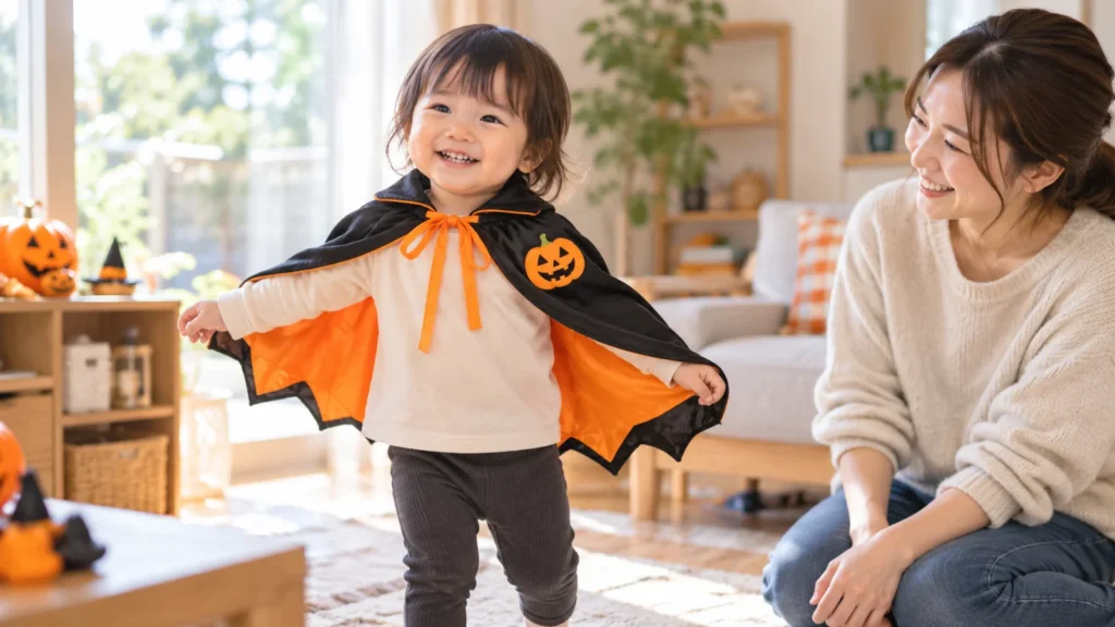 動きやすいハロウィン衣装を着た保育園児