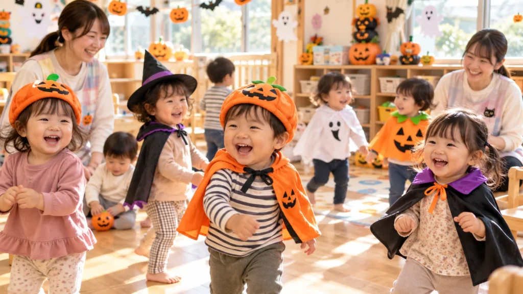 保育園のハロウィン会をそれぞれのスタイルで楽しむ子どもたち