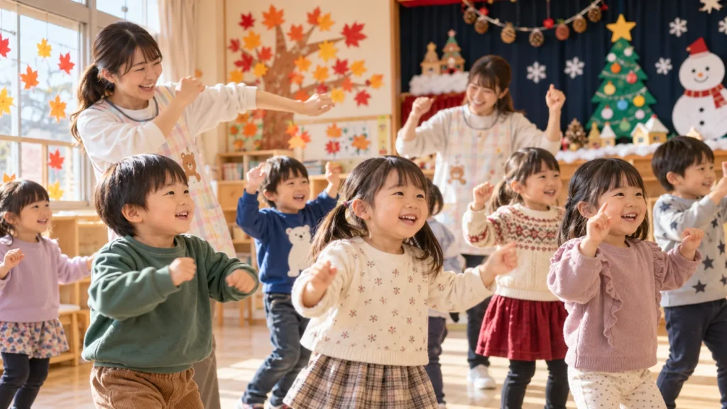 秋冬の保育園行事を楽しむ幼児たち